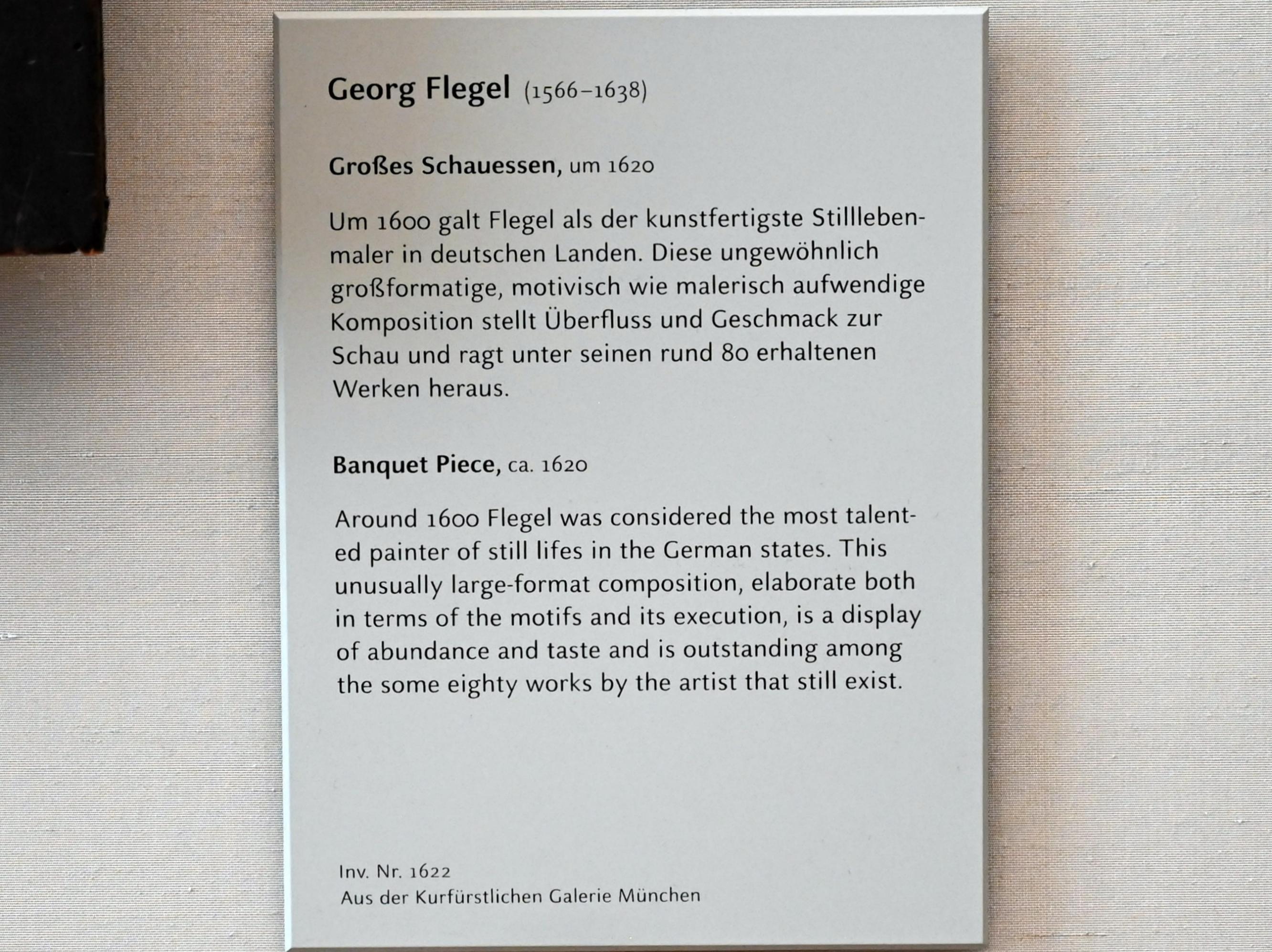 Georg Flegel (1595–1638), Großes Schauessen, München, Alte Pinakothek, Obergeschoss Kabinett 13, um 1620, Bild 2/2