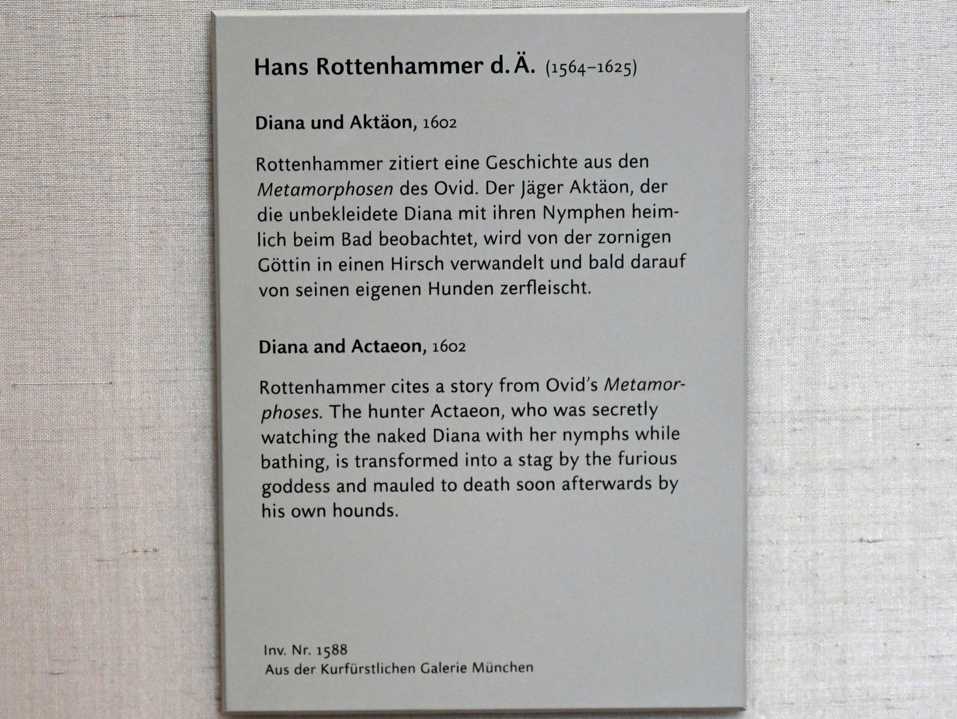 Johannes Rottenhammer der Ältere (1595–1604), Diana und Aktäon, München, Alte Pinakothek, Obergeschoss Kabinett 13, 1602, Bild 2/2