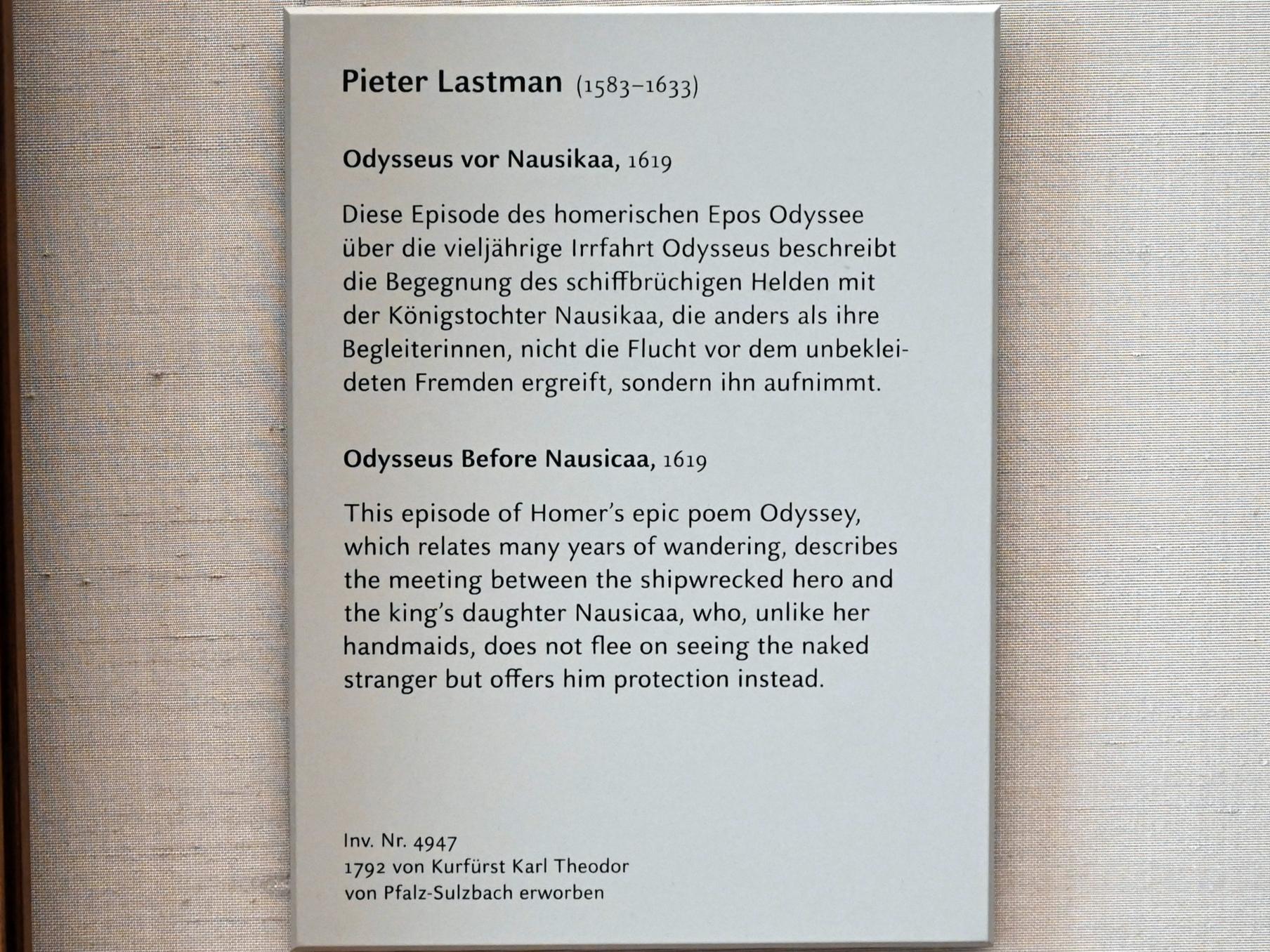 Pieter Lastman (1608–1629), Odysseus vor Nausikaa, München, Alte Pinakothek, Obergeschoss Kabinett 14, 1619, Bild 2/2