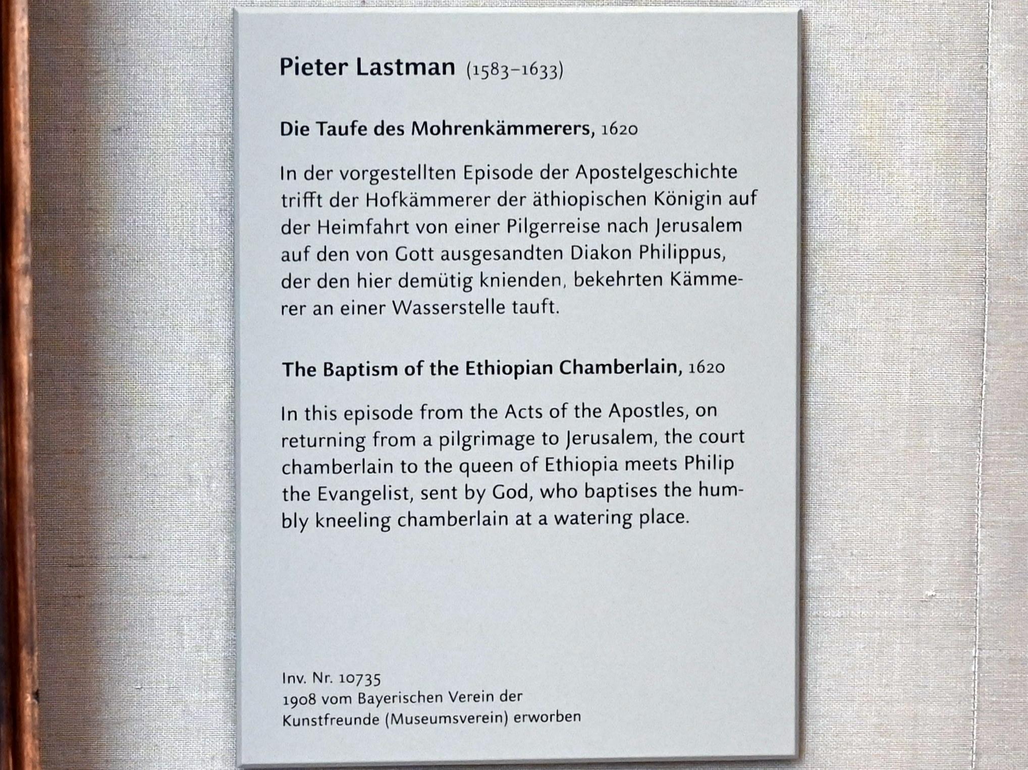 Pieter Lastman (1608–1629), Die Taufe des Mohrenkämmerers, München, Alte Pinakothek, Obergeschoss Kabinett 14, 1620, Bild 2/2