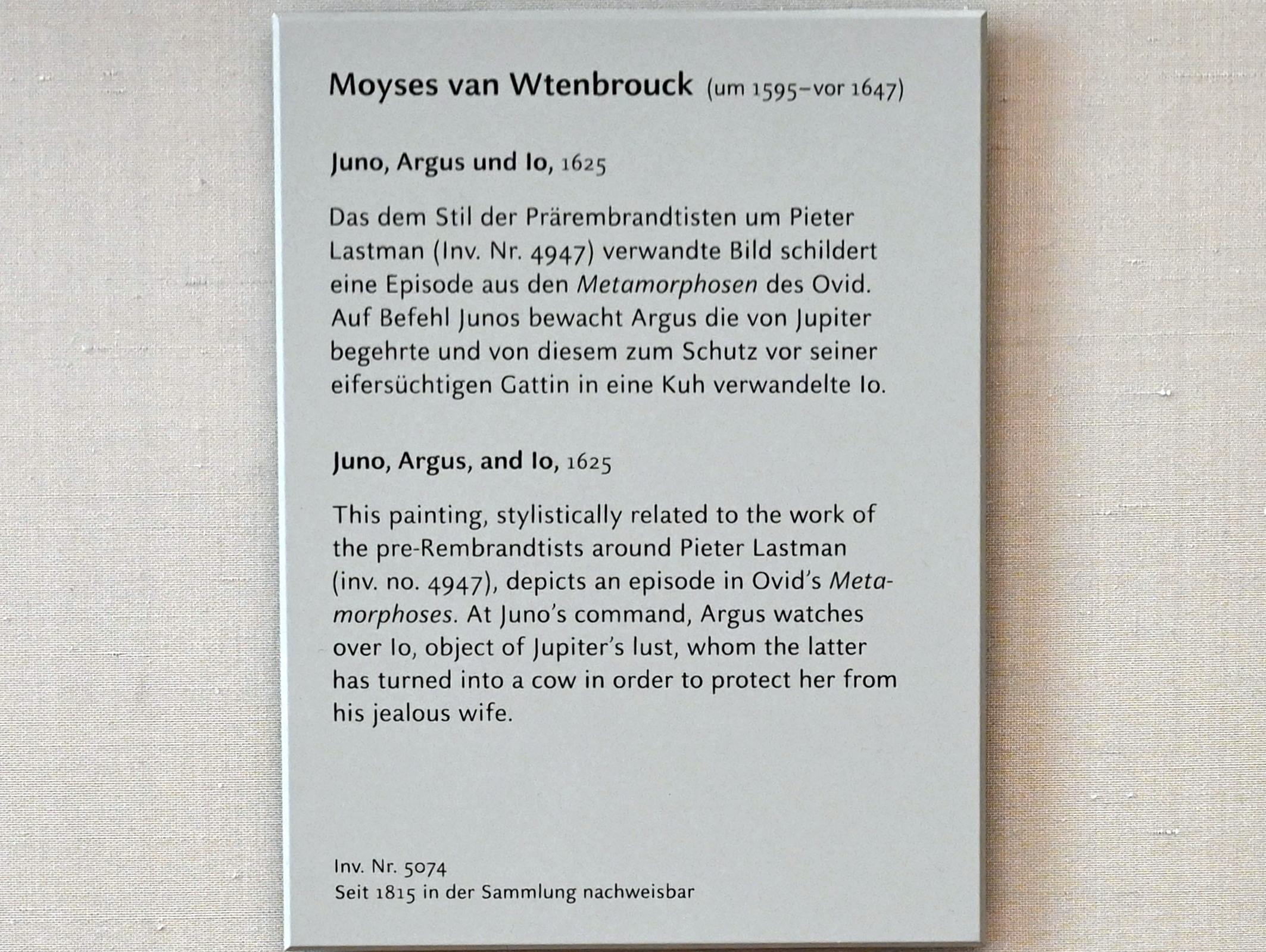 Moyses van Wtenbrouck (1625), Juno, Argus und Io, München, Alte Pinakothek, Obergeschoss Kabinett 15, 1625, Bild 2/2