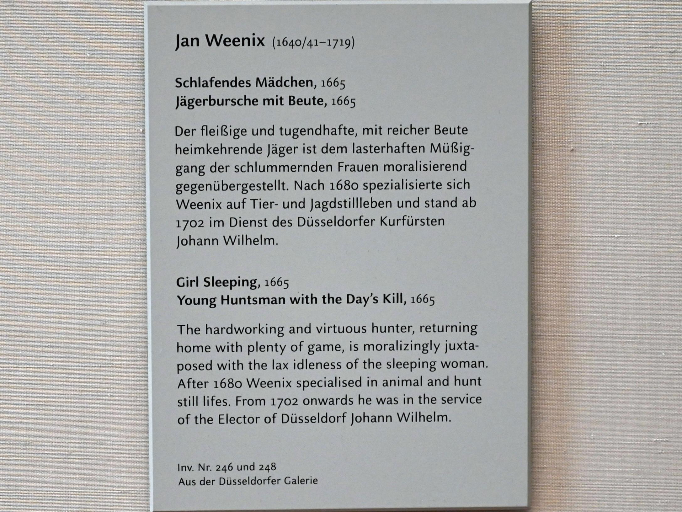 Jan Weenix (1661–1713), Schlafendes Mädchen, München, Alte Pinakothek, Obergeschoss Kabinett 16, 1665, Bild 2/2