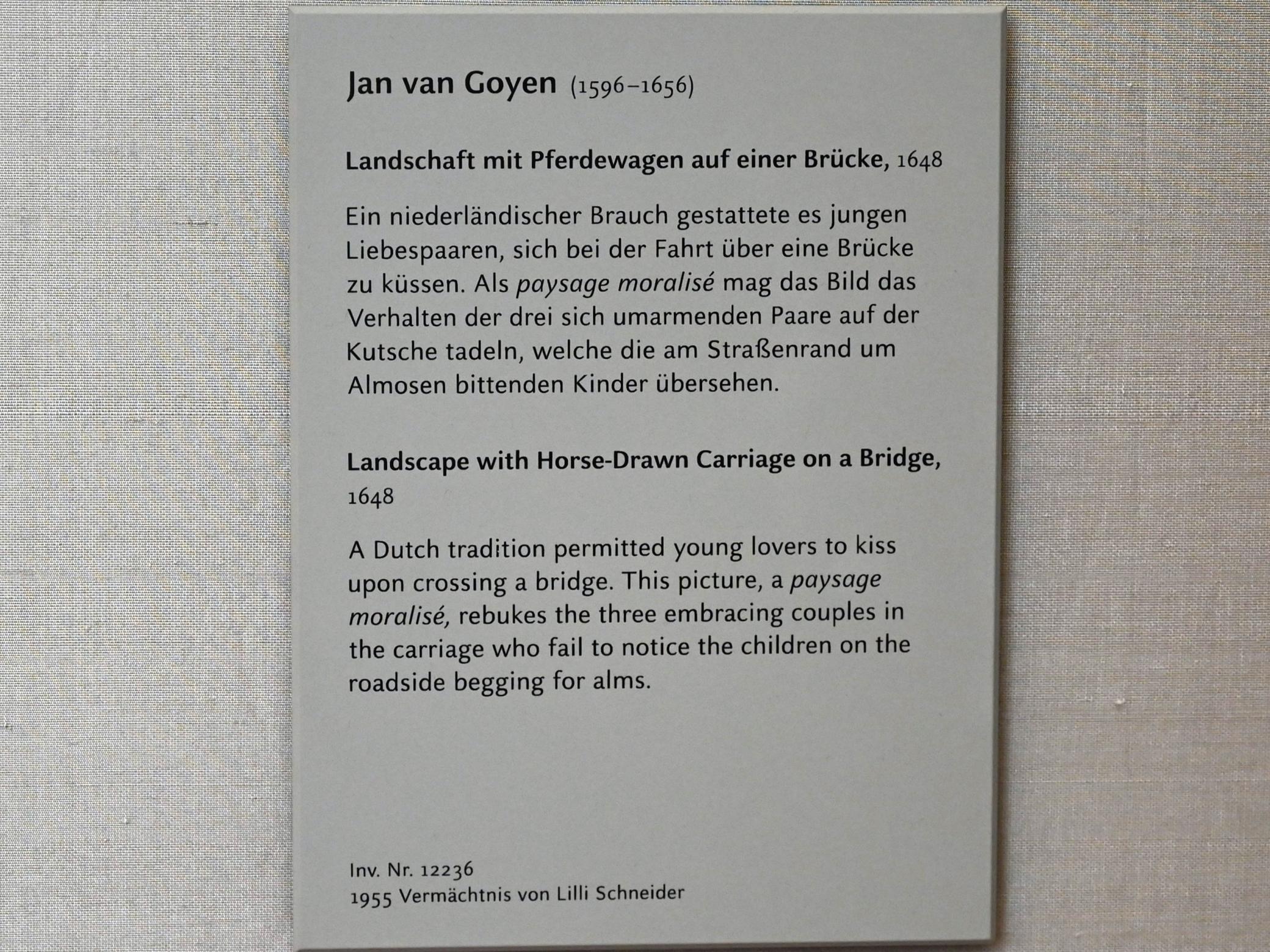 Jan van Goyen (1621–1657), Landschaft mit Pferdewagen auf einer Brücke, München, Alte Pinakothek, Obergeschoss Kabinett 17, 1648, Bild 2/2