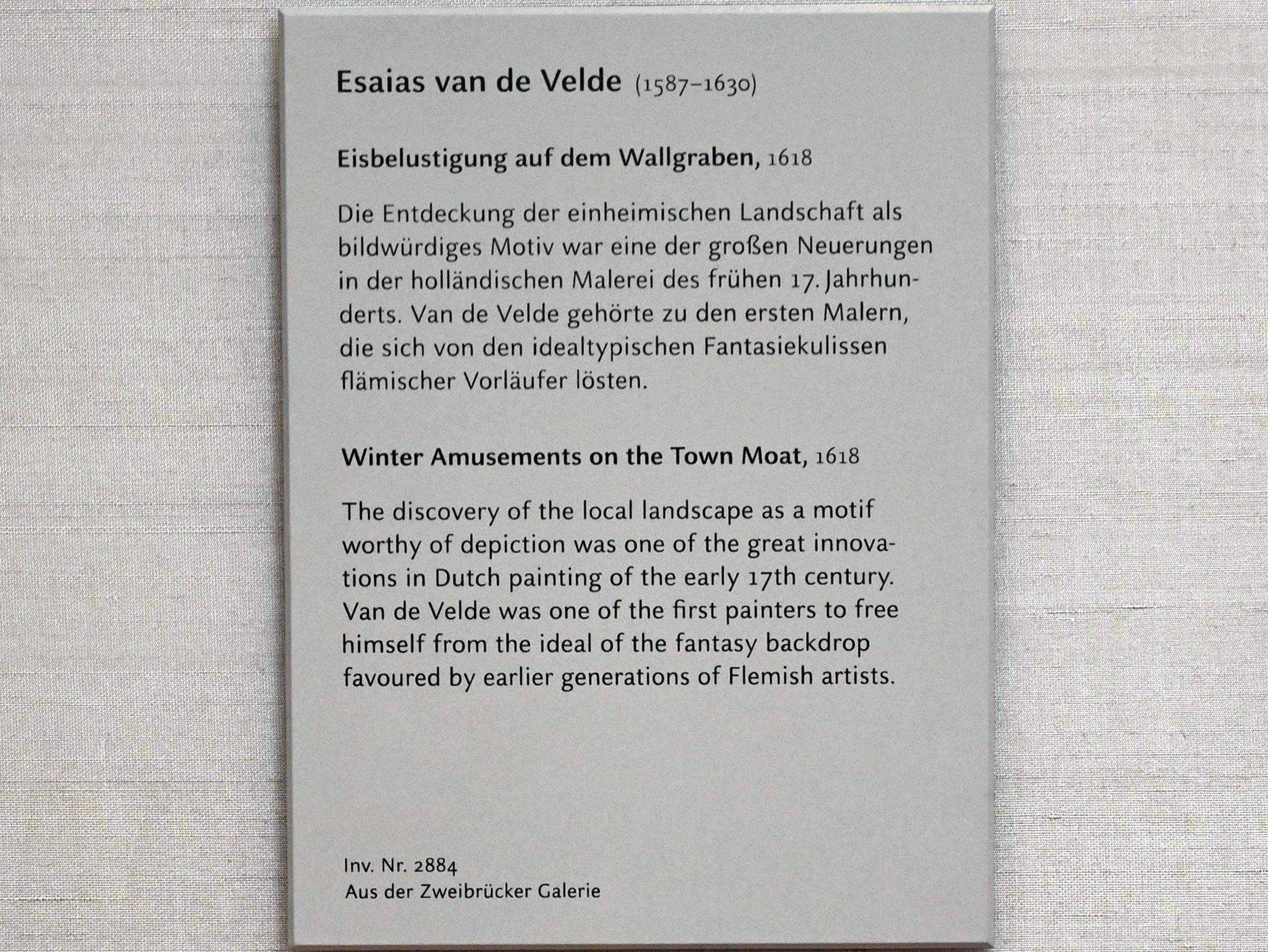 Esaias van de Velde (1600–1629), Eisbelustigung auf dem Wallgraben, München, Alte Pinakothek, Obergeschoss Kabinett 17, 1618, Bild 2/2