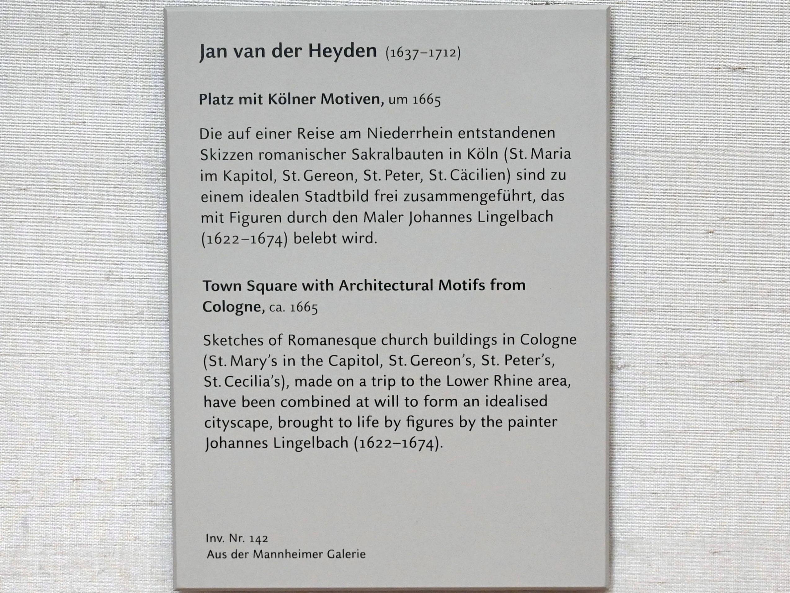Jan van der Heyden (1652–1712), Platz mit Kölner Motiven, München, Alte Pinakothek, Obergeschoss Kabinett 18, um 1665, Bild 2/2