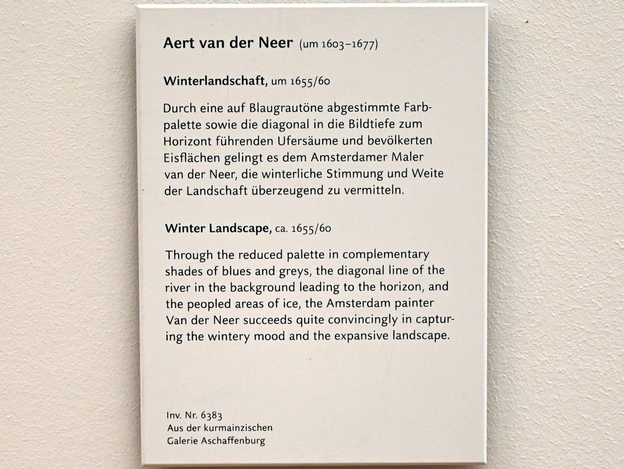 Aert van der Neer (1635–1667), Winterlandschaft, München, Alte Pinakothek, Obergeschoss Kabinett 18, um 1655–1660, Bild 2/2