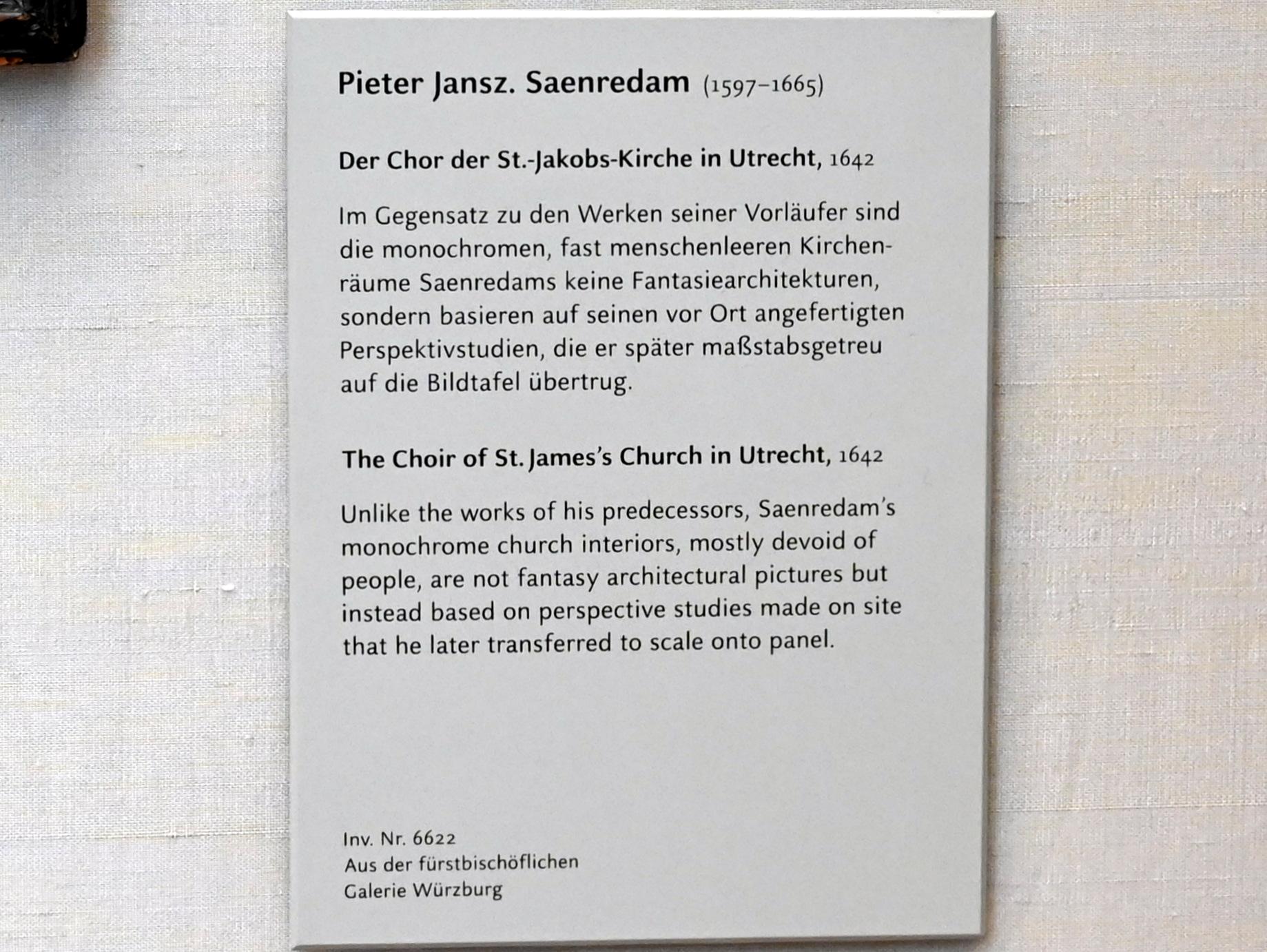 Pieter Jansz. Saenredam (1630–1668), Das Innere der St. Jakobs-Kirche in Utrecht, München, Alte Pinakothek, Obergeschoss Kabinett 19, 1642, Bild 2/2