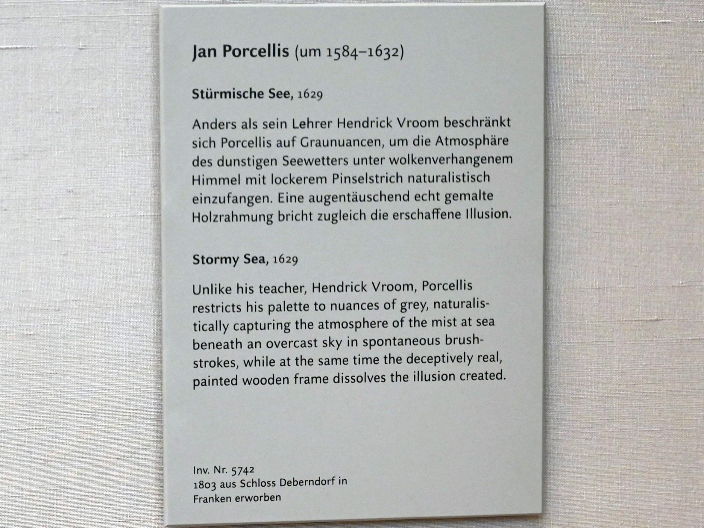 Jan Porcellis (1623–1629), Stürmische See, München, Alte Pinakothek, Obergeschoss Kabinett 20, 1629, Bild 2/2