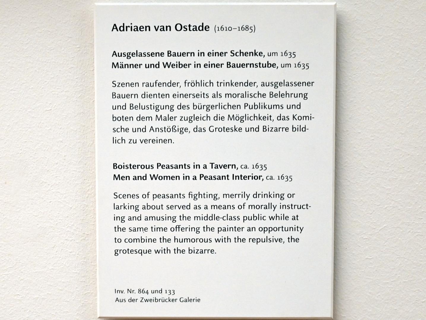 Adriaen van Ostade (1635–1670), Männer und Weiber in einer Bauernstube, München, Alte Pinakothek, Obergeschoss Kabinett 21, um 1635, Bild 2/2