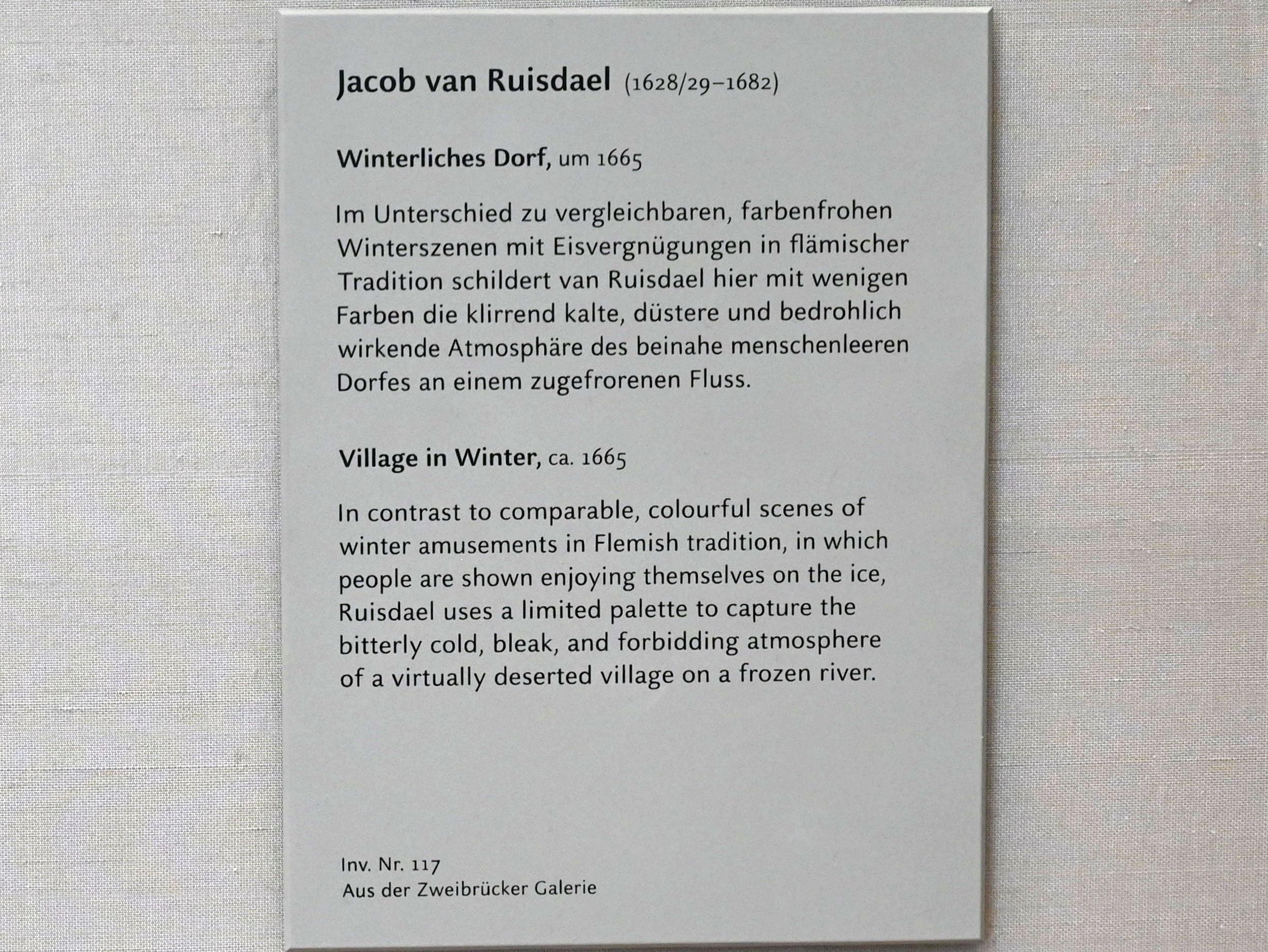 Jacob van Ruisdael (1646–1677), Winterliches Dorf, München, Alte Pinakothek, Obergeschoss Kabinett 21, um 1665, Bild 2/2