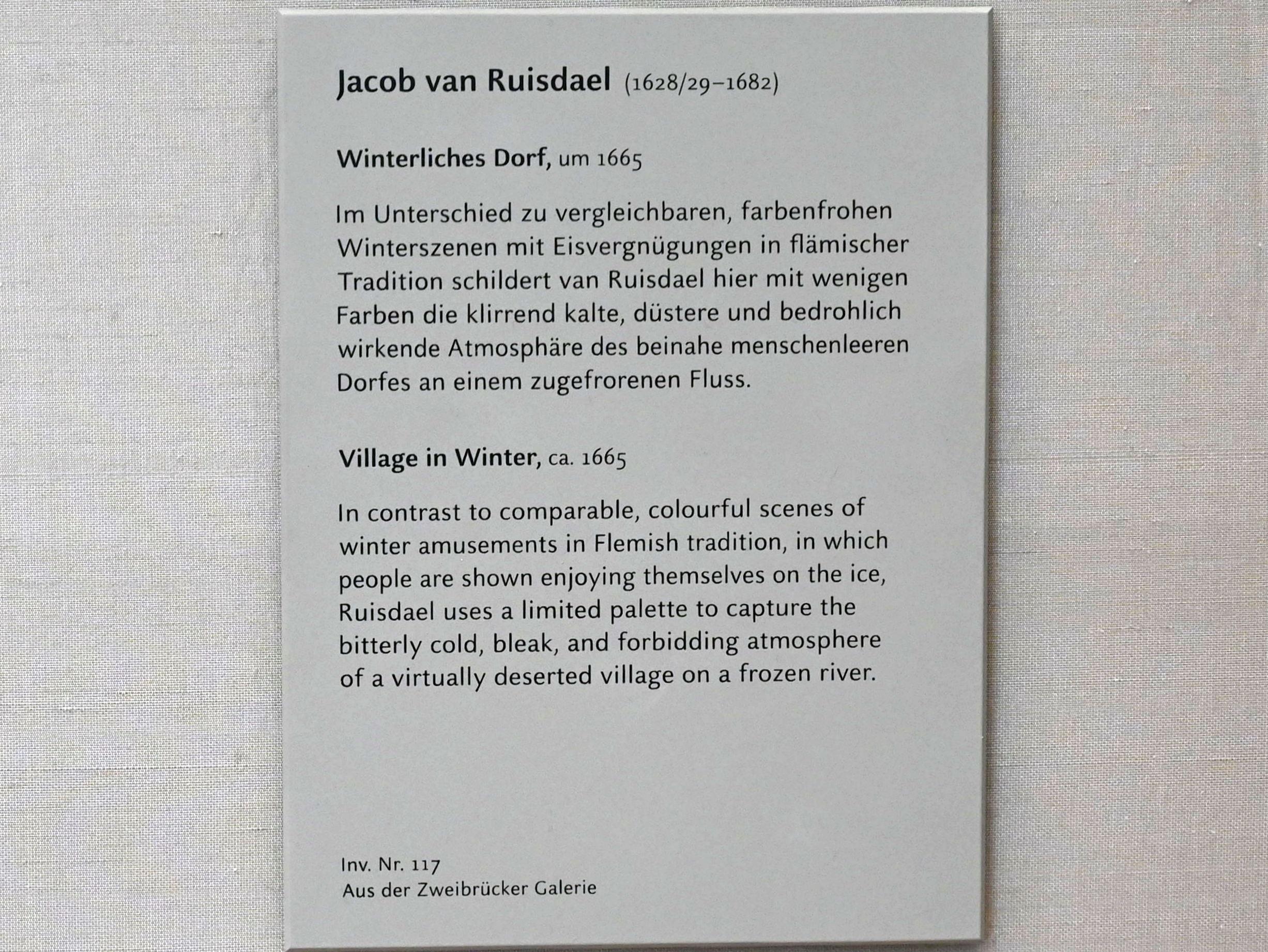 Jacob van Ruisdael (1646–1677), Winterliches Dorf, München, Alte Pinakothek, Obergeschoss Kabinett 21, um 1665, Bild 2/2