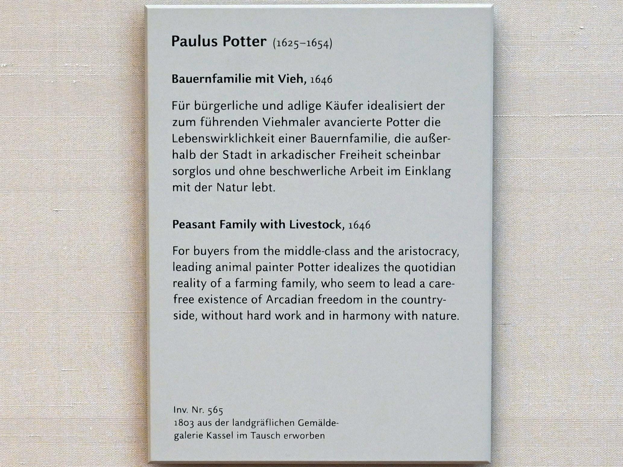 Paulus Potter (1642–1653), Bauernfamilie mit Vieh, München, Alte Pinakothek, Obergeschoss Kabinett 21, 1646, Bild 2/2