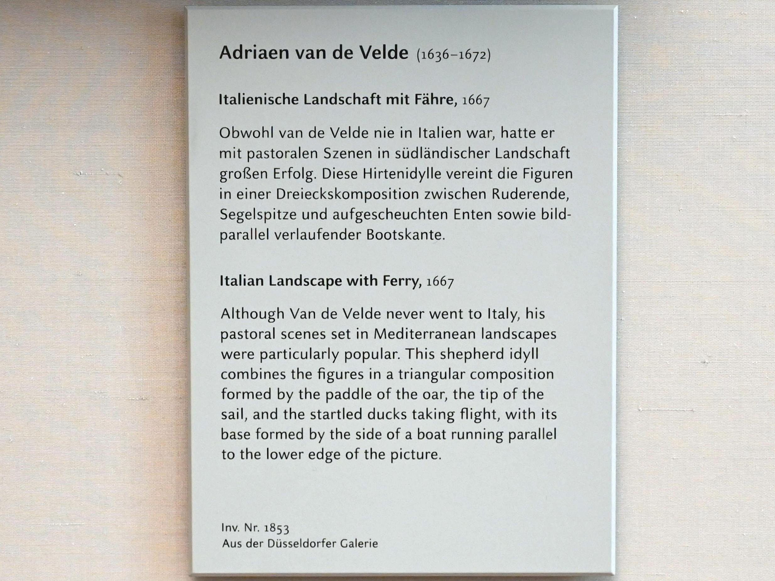 Adriaen van de Velde (1658–1668), Italienische Landschaft mit Fähre, München, Alte Pinakothek, Obergeschoss Kabinett 23, 1667, Bild 2/2