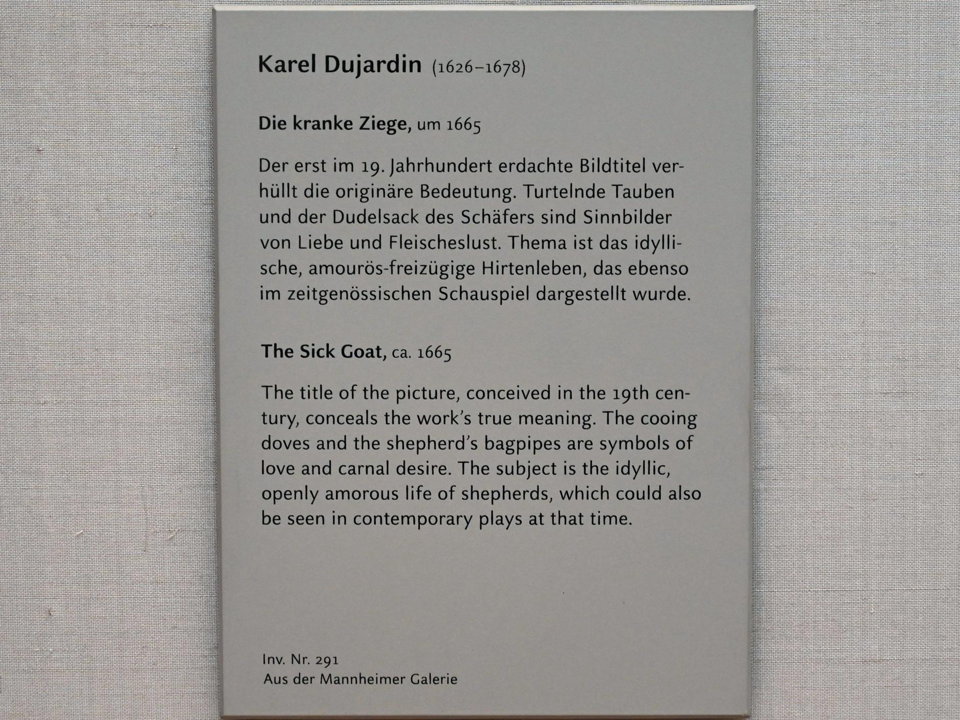 Karel Dujardin (1652–1678), Die kranke Ziege, München, Alte Pinakothek, Obergeschoss Kabinett 16, 1665, Bild 2/2