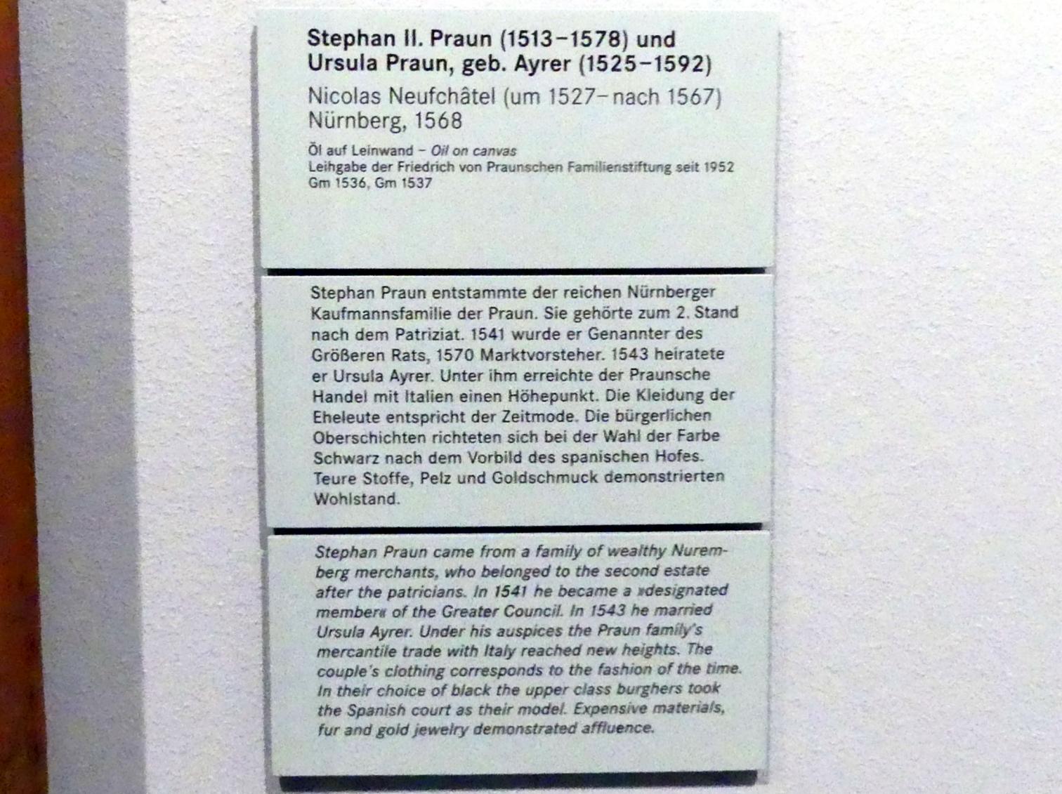Nicolas Neufchâtel (1561–1570), Stephan II. Praun (1513-1578), Nürnberg, Germanisches Nationalmuseum, Saal 105, 1568, Bild 2/2