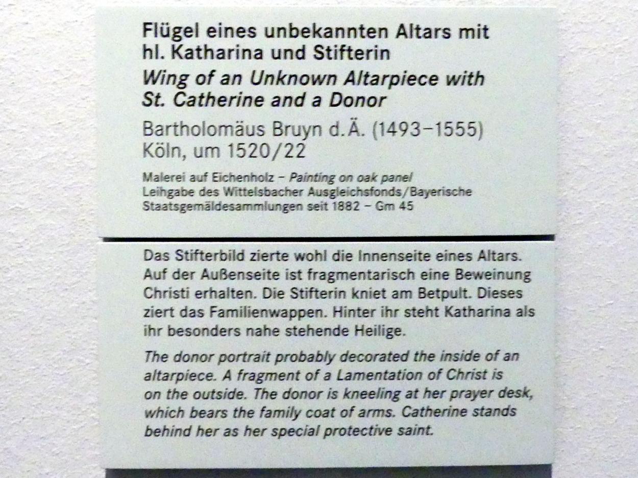 Bartholomäus Bruyn der Ältere (1513–1546), Flügel eines unbekannten Altars mit hl. Katharina und Stifterin, Nürnberg, Germanisches Nationalmuseum, Saal 106, um 1520–1522, Bild 2/2