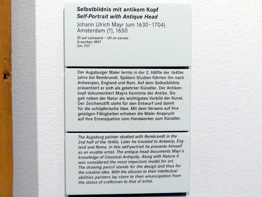 Johann Ulrich Mayr (1650–1668), Selbstbildnis mit antikem Kopf, Nürnberg, Germanisches Nationalmuseum, Saal 108, 1650, Bild 2/2