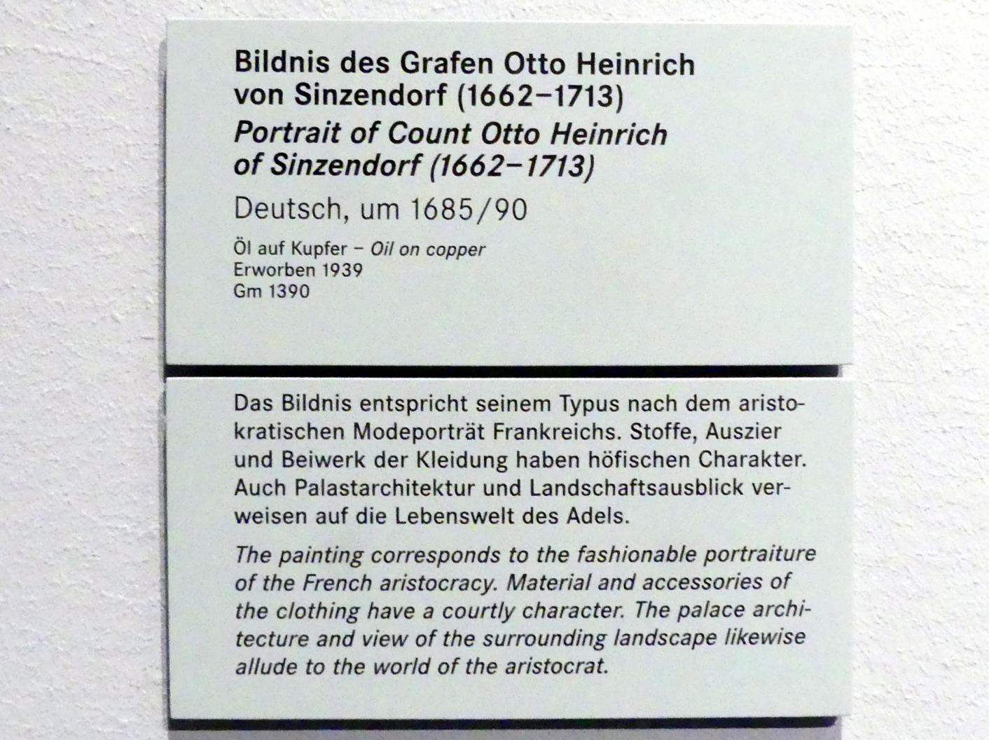 Bildnis des Grafen Otto Heinrich von Sinzendorf (1662-1713), Nürnberg, Germanisches Nationalmuseum, Saal 109, um 1685–1690, Bild 2/2