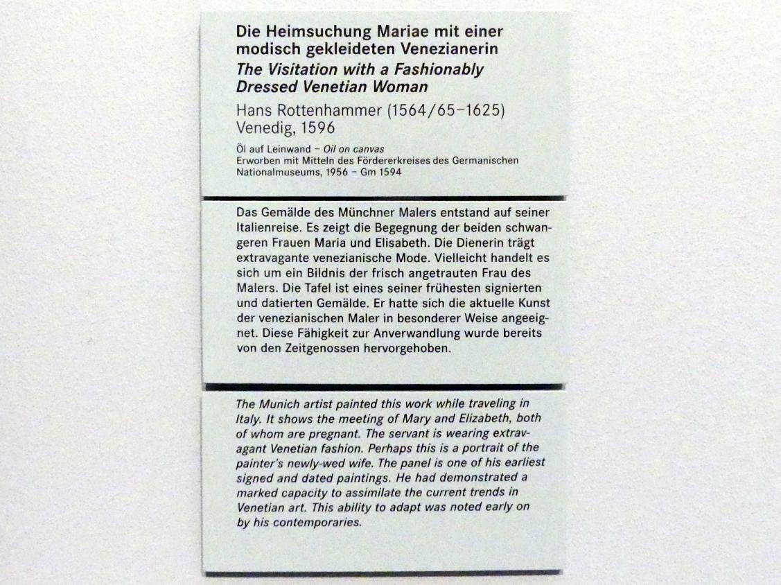 Johannes Rottenhammer der Ältere (1595–1604), Die Heimsuchung Mariae mit einer modisch gekleideten Venezianerin, Nürnberg, Germanisches Nationalmuseum, Saal 110, 1596, Bild 2/2
