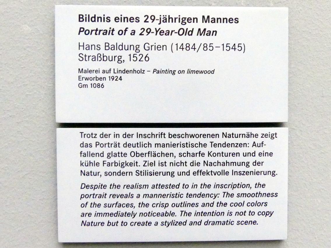 Hans Baldung Grien (1500–1544), Bildnis eines 29-jährigen Mannes, Nürnberg, Germanisches Nationalmuseum, Saal 111, 1526, Bild 2/2