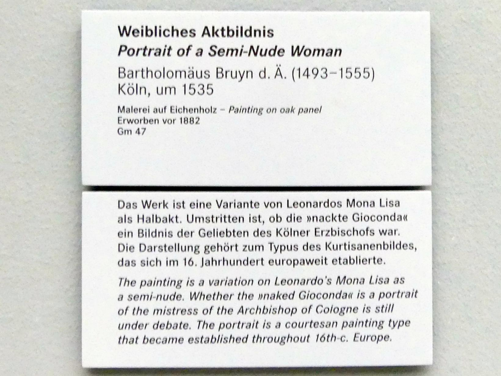 Bartholomäus Bruyn der Ältere (1513–1546), Weibliches Aktbildnis, Nürnberg, Germanisches Nationalmuseum, Saal 111, um 1535, Bild 2/2