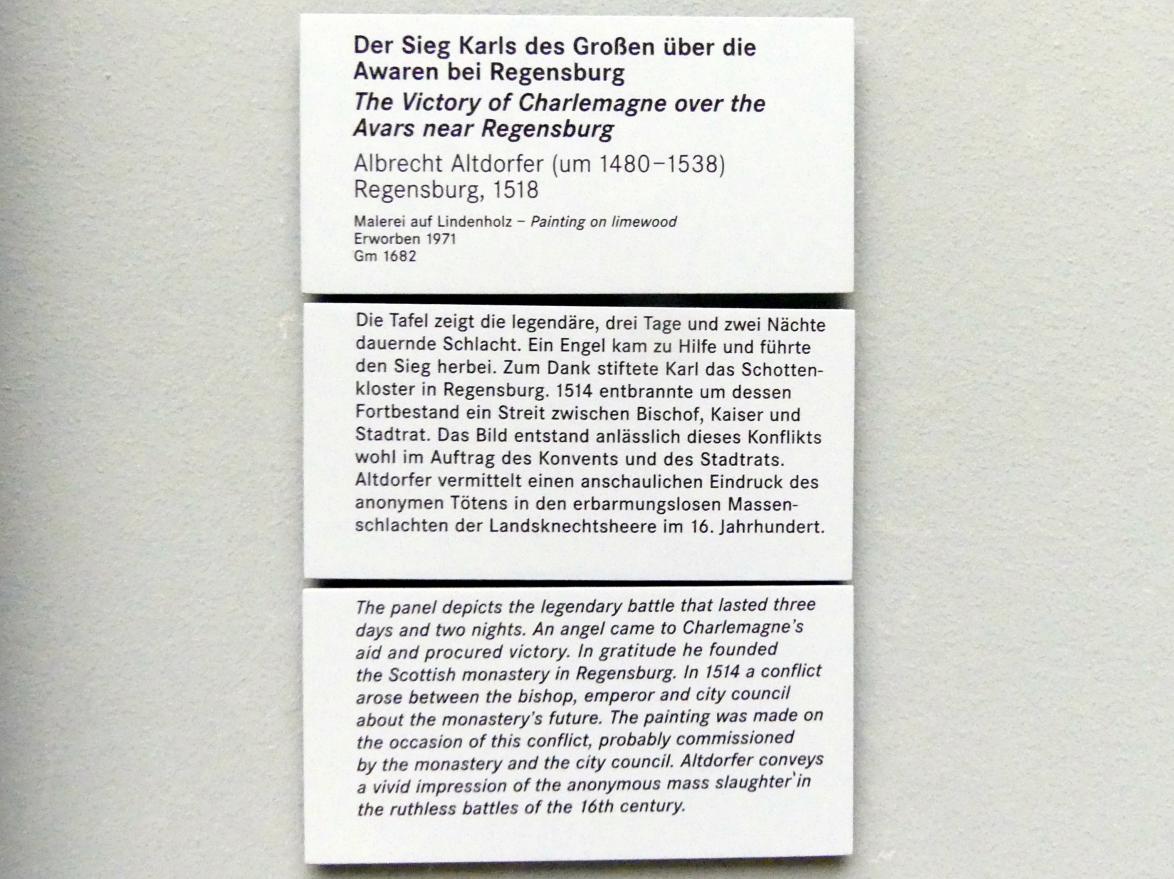 Albrecht Altdorfer (1507–1537), Der Sieg Karls des Großen über die Awaren bei Regensburg, Nürnberg, Germanisches Nationalmuseum, Saal 112, 1518, Bild 2/2