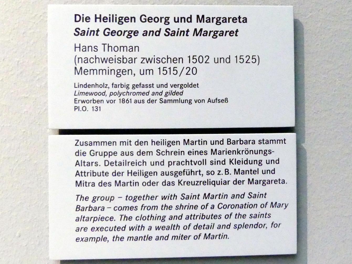Hans Thoman (1515–1527), Die hll. Georg und Margareta, Nürnberg, Germanisches Nationalmuseum, Saal 112, um 1515–1520, Bild 2/2