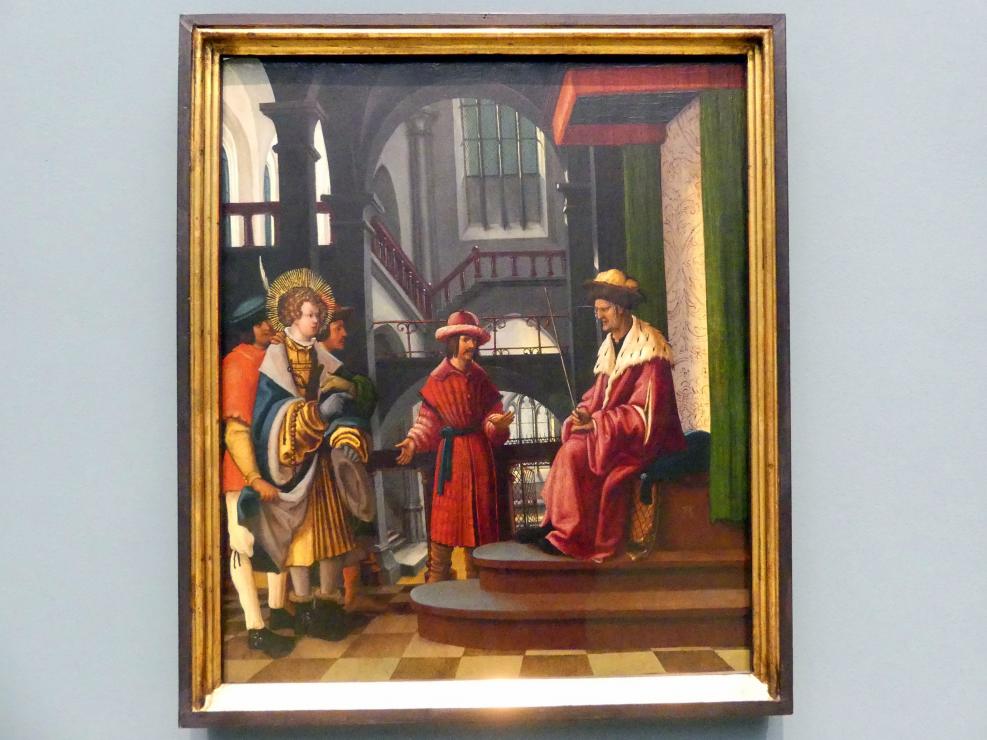 Albrecht Altdorfer (1507–1537), Tafeln einer Florianslegende: Gefangennahme, Vorführung, Bergung der Leiche, Nürnberg, Germanisches Nationalmuseum, Saal 112, um 1520, Bild 3/4