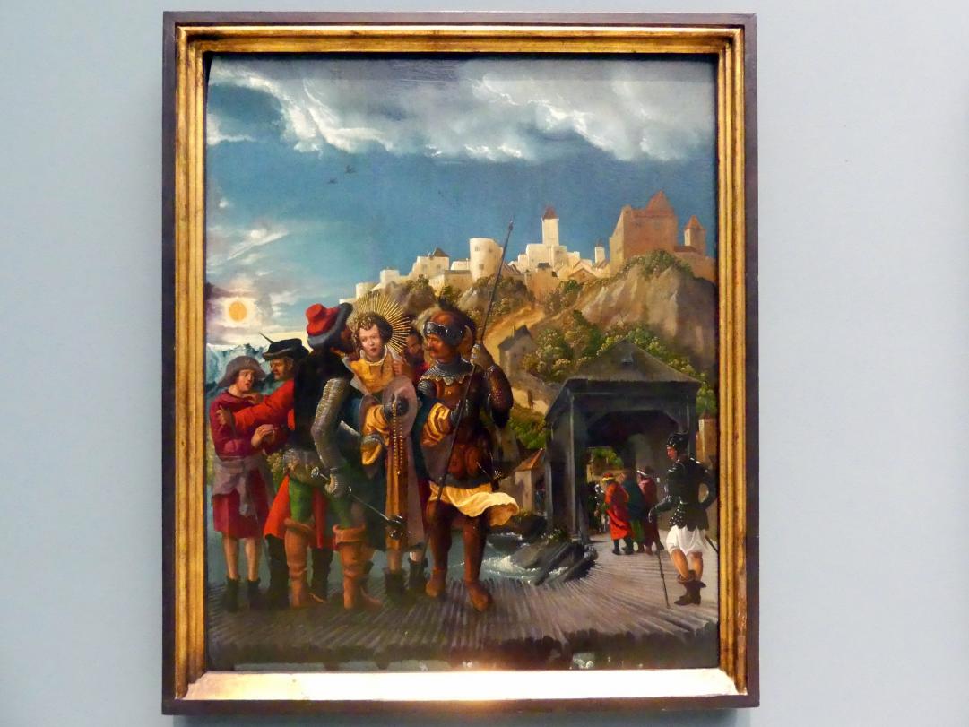 Albrecht Altdorfer (1507–1537), Tafeln einer Florianslegende: Gefangennahme, Vorführung, Bergung der Leiche, Nürnberg, Germanisches Nationalmuseum, Saal 112, um 1520, Bild 4/4