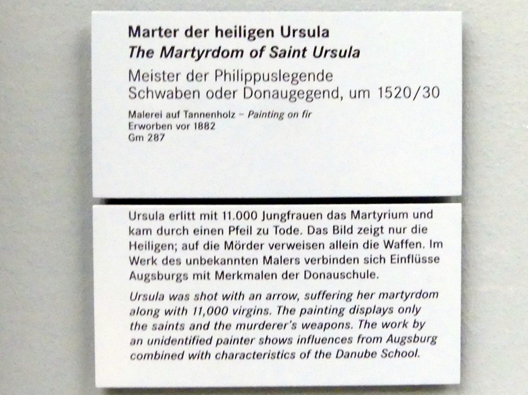 Meister der Philippuslegende (1525), Marter der heiligen Ursula, Nürnberg, Germanisches Nationalmuseum, Saal 113, um 1520–1530, Bild 2/2