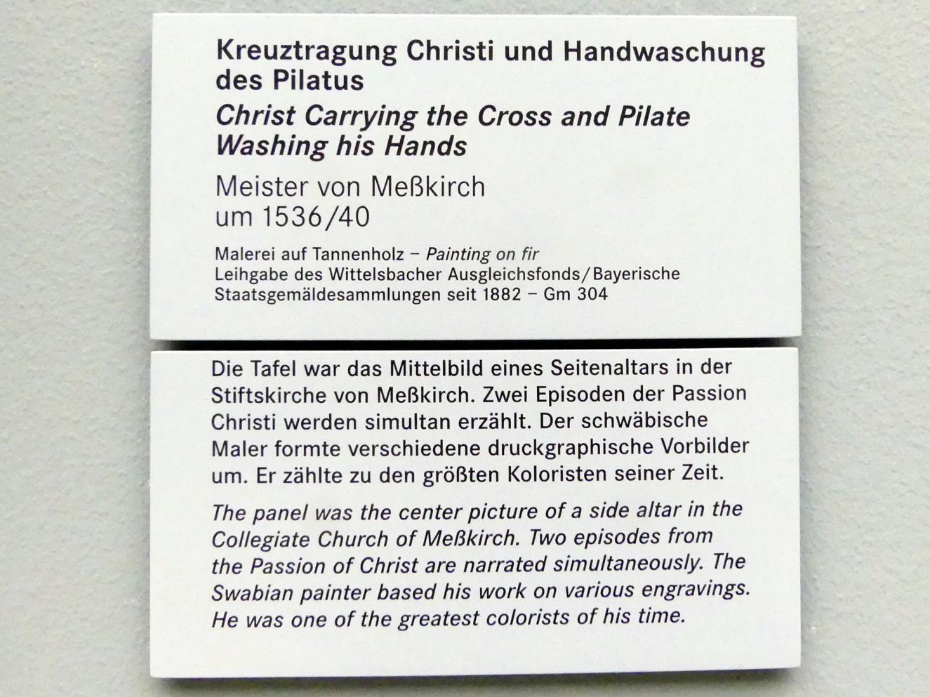 Meister von Meßkirch (1525–1540), Kreuztragung Christi und Handwaschung des Pilatus, Meßkirch, Stadtpfarrkirche St. Martin, jetzt Nürnberg, Germanisches Nationalmuseum, Saal 113, um 1536–1540, Bild 2/2