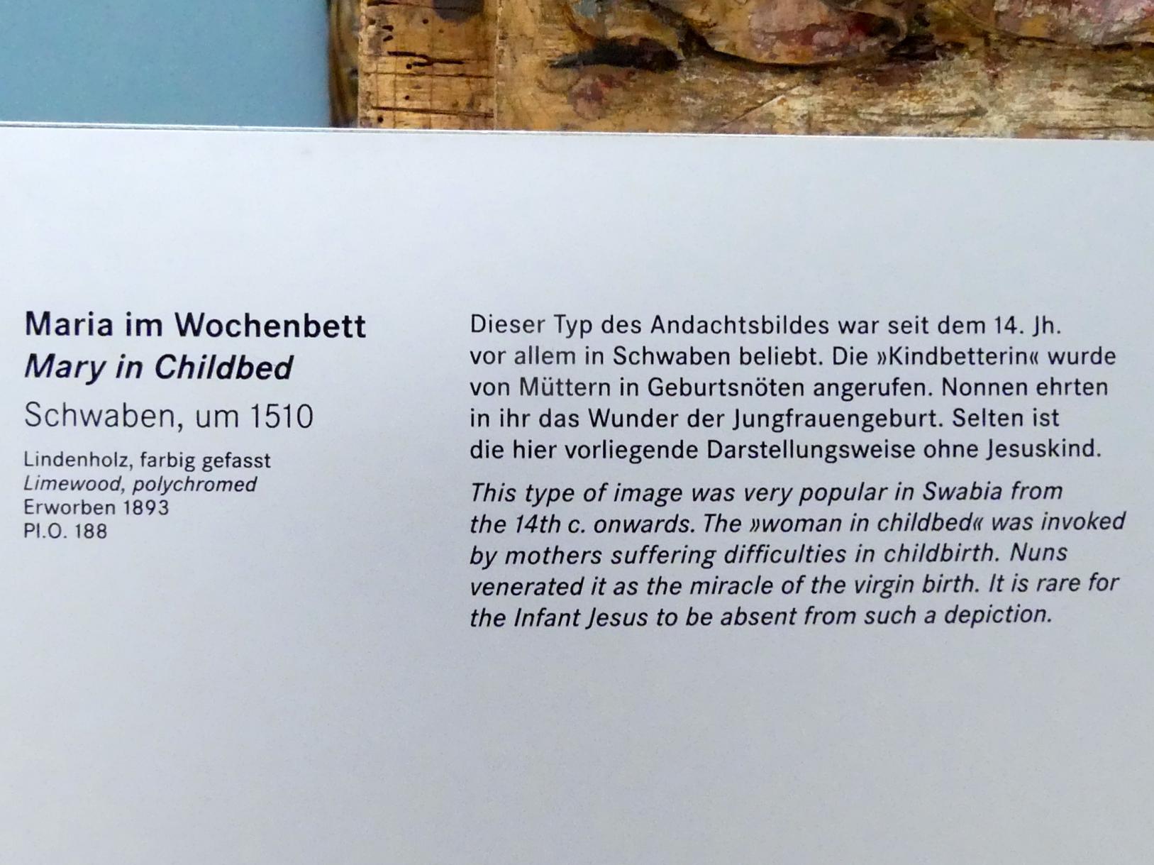 Maria im Wochenbett, Nürnberg, Germanisches Nationalmuseum, Saal 113, um 1510, Bild 5/5