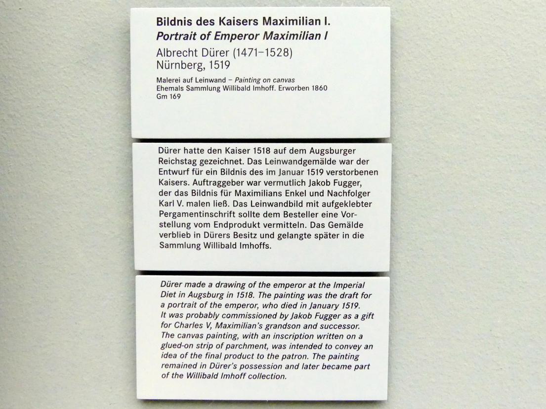 Albrecht Dürer (1490–1526), Bildnis Kaiser Maximilians I., Nürnberg, Germanisches Nationalmuseum, Saal 114, 1519, Bild 2/2