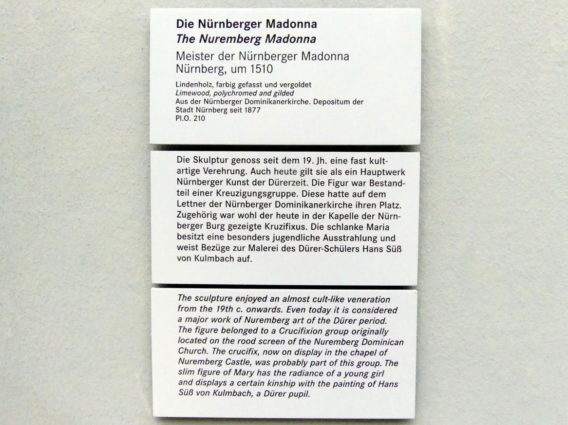 Meister der Nürnberger Madonna (1510), Die Nürnberger Madonna, Nürnberg, ehem. Dominikanerkloster St. Marien, jetzt Nürnberg, Germanisches Nationalmuseum, Saal 114, um 1510, Bild 5/5