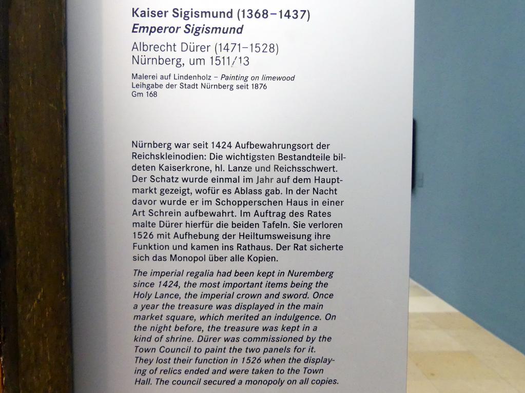 Albrecht Dürer (1490–1526), Kaiser Sigismund, Nürnberg, Germanisches Nationalmuseum, Saal 114, um 1511–1513, Bild 3/3