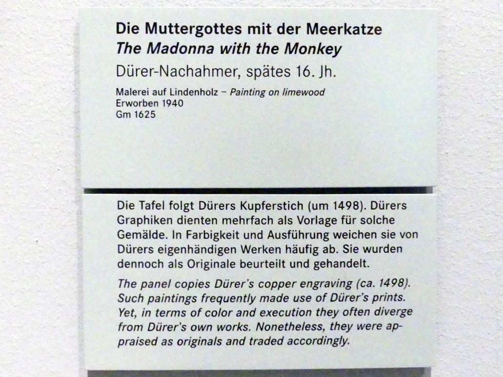 Die Muttergottes mit der Meerkatze, Nürnberg, Germanisches Nationalmuseum, Saal 114a, Ende 16. Jhd., Bild 2/2