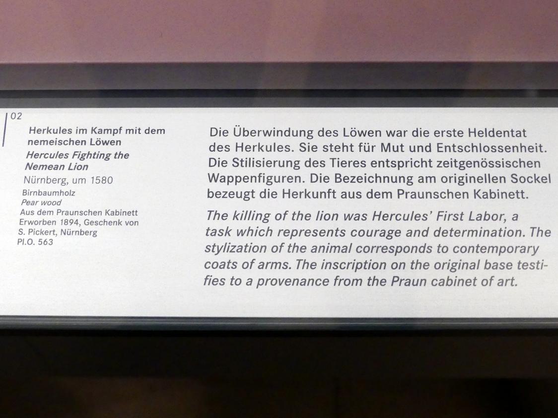 Herkules im Kampf mit dem nemeischen Löwen, Nürnberg, Germanisches Nationalmuseum, Saal 119, um 1580, Bild 2/3