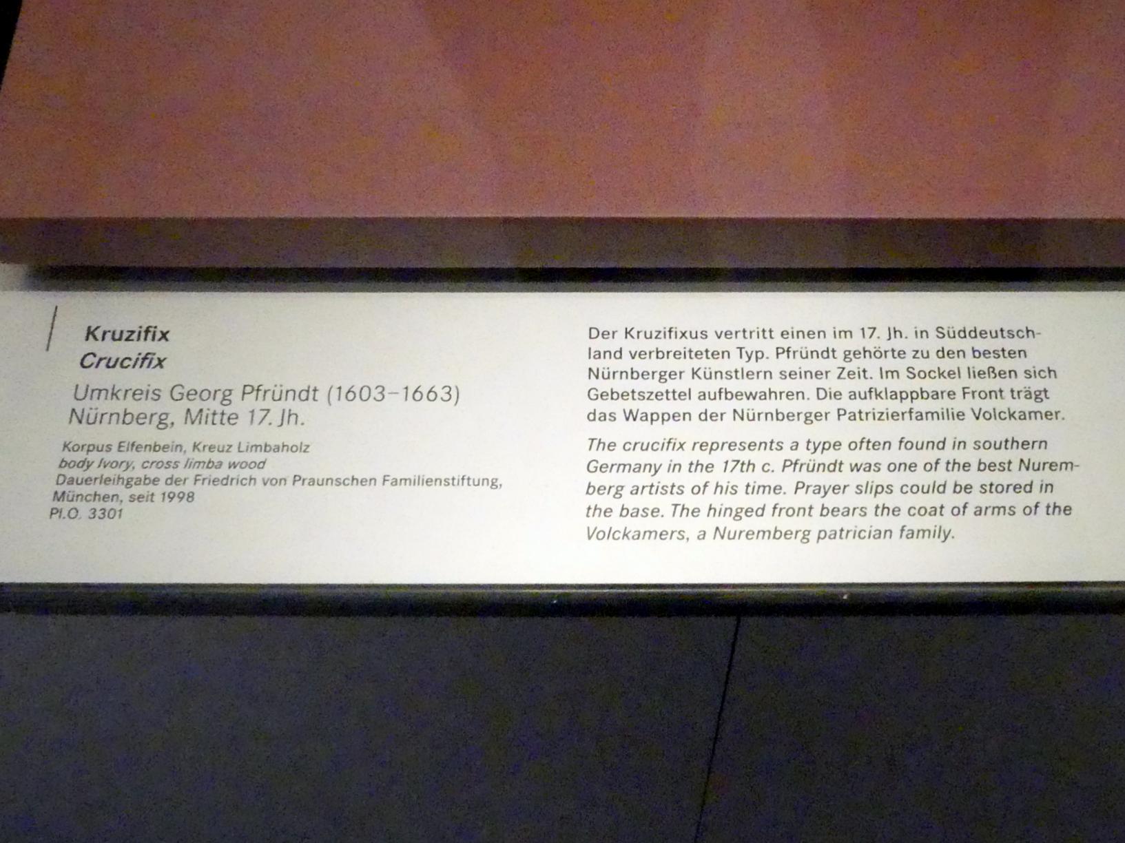 Georg Pfründt (Umkreis) (1650), Kruzifix, Nürnberg, Germanisches Nationalmuseum, Saal 119, Mitte 17. Jhd., Bild 2/3