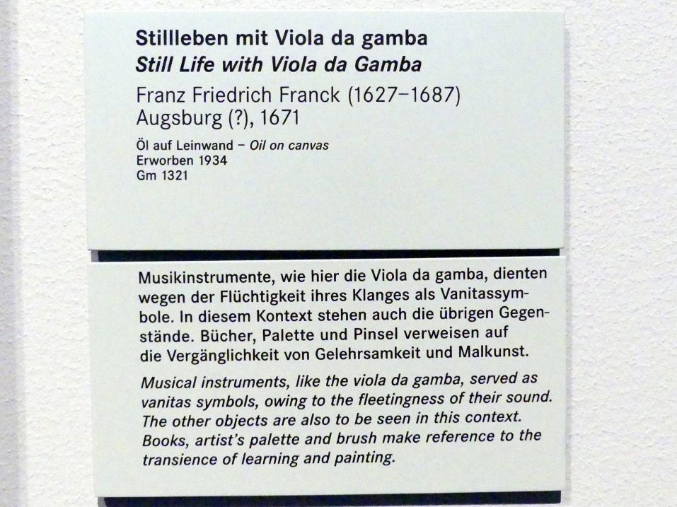Franz Friedrich Franck (1671), Stillleben mit Viola da gamba, Nürnberg, Germanisches Nationalmuseum, Saal 121, 1671, Bild 2/2
