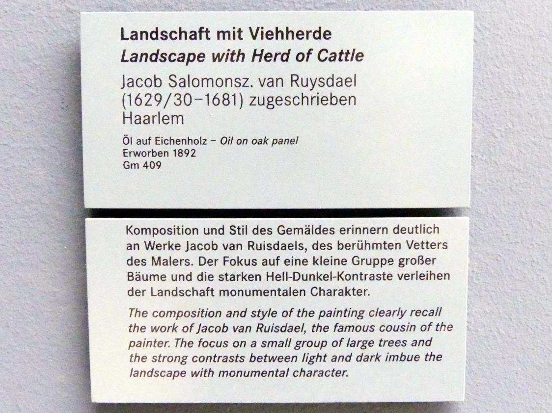 Jacob Salomonsz van Ruysdael (1660), Landschaft mit Viehherde, Nürnberg, Germanisches Nationalmuseum, Saal 124, Undatiert, Bild 2/2