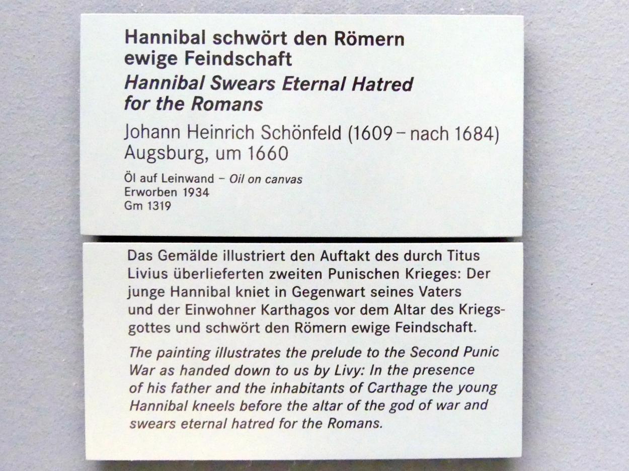 Johann Heinrich Schönfeld (1634–1677), Hannibal schwört den Römern ewige Feindschaft, Nürnberg, Germanisches Nationalmuseum, Saal 124, um 1660, Bild 2/2