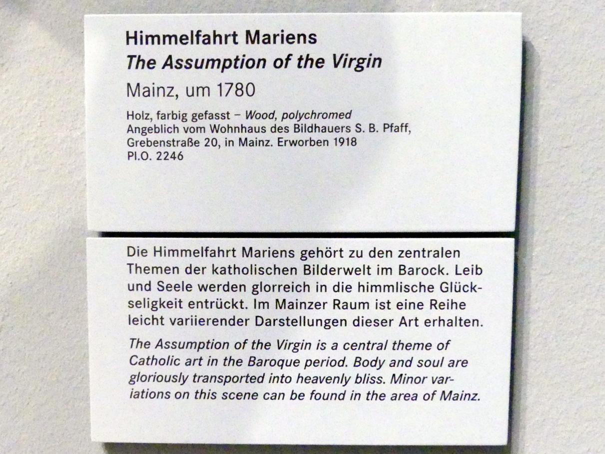 Himmelfahrt Mariens, Nürnberg, Germanisches Nationalmuseum, Saal 128, um 1780, Bild 2/2