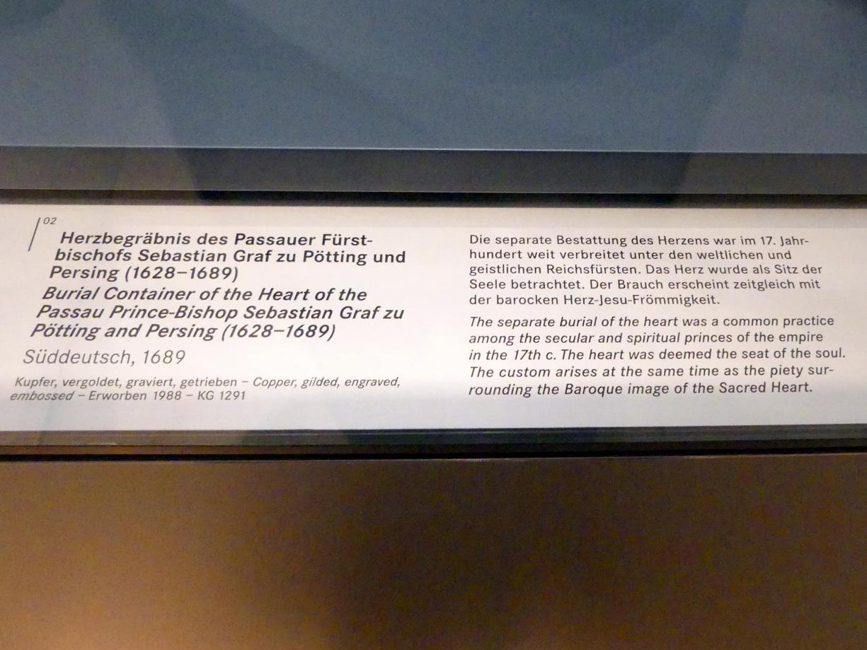 Herzbegräbnis des Passauer Fürstbischofs Sebastian Graf zu Pötting und Persing, Nürnberg, Germanisches Nationalmuseum, Saal 128, 1689, Bild 2/2