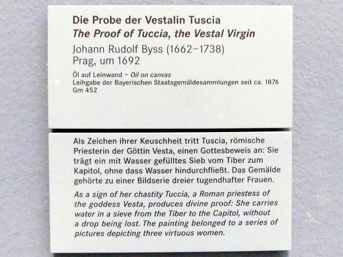 Johann Rudolf Byss (1692–1735), Die Probe der Vestalin Tuscia, Nürnberg, Germanisches Nationalmuseum, Saal 129, um 1692, Bild 2/2
