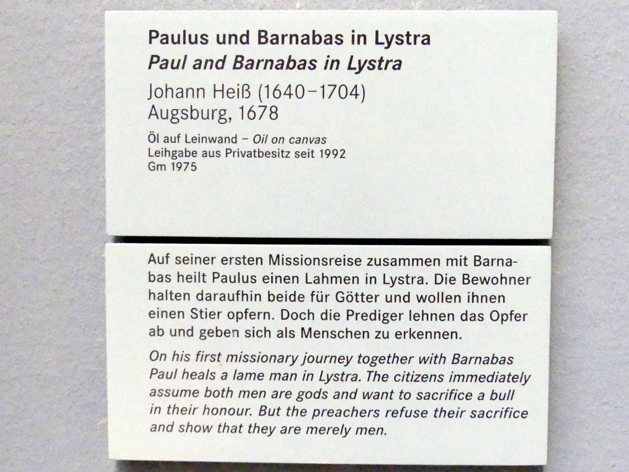 Johann Heiss (1675–1685), Paulus und Barnabas in Lystra, Nürnberg, Germanisches Nationalmuseum, Saal 129, 1678, Bild 2/2