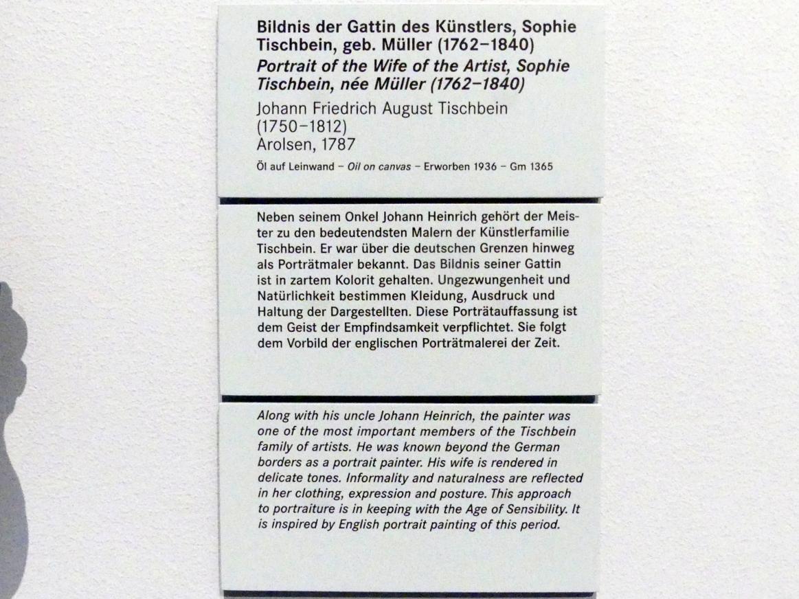Johann Friedrich August Tischbein (1787–1810), Bildnis der Gattin des Künstlers, Sophie Tischbein, geb. Müller (1762-1840), Nürnberg, Germanisches Nationalmuseum, Saal 130, 1787, Bild 2/2
