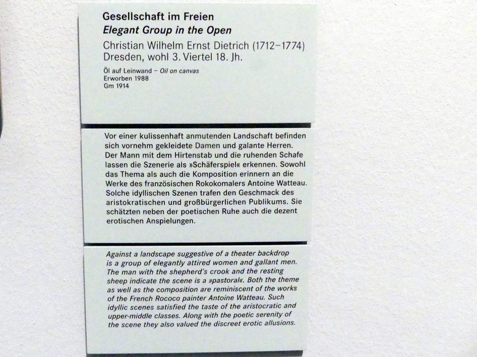 Christian Wilhelm Ernst Dietrich (1734–1774), Gesellschaft im Freien, Nürnberg, Germanisches Nationalmuseum, Saal 131, 3. Viertel 18. Jhd., Bild 2/2