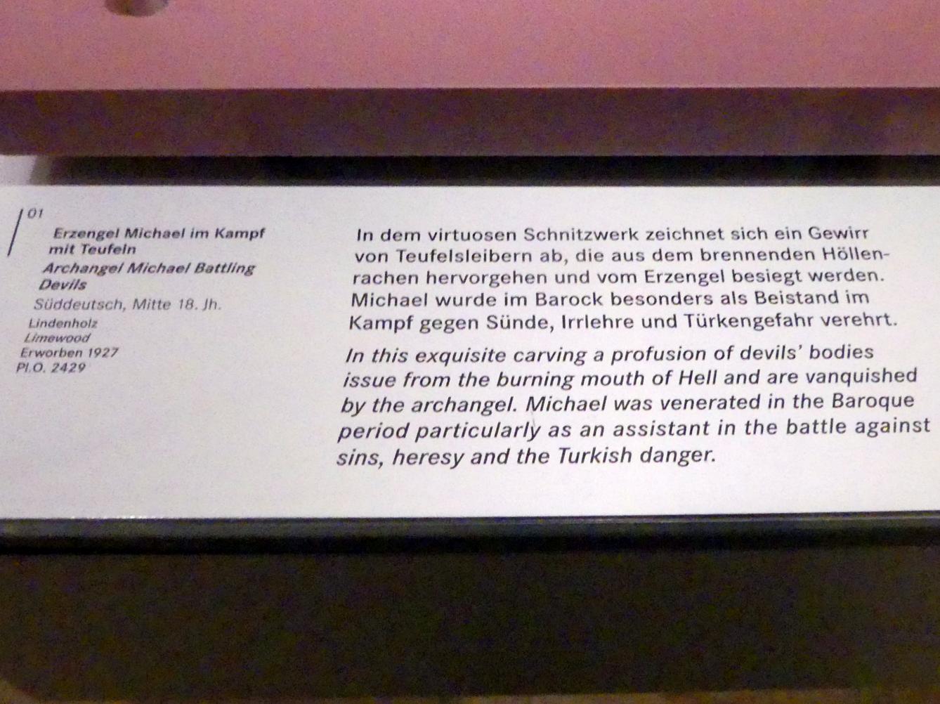 Erzengel Michael im Kampf mit Teufeln, Nürnberg, Germanisches Nationalmuseum, Saal 132, Mitte 18. Jhd., Bild 2/2
