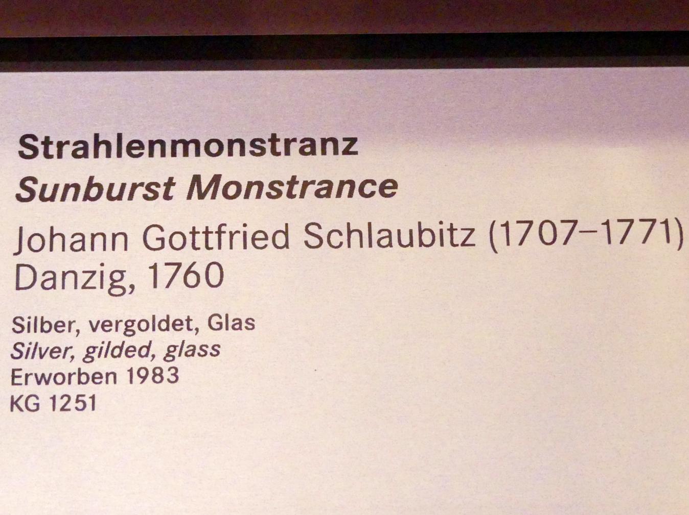 Johann Gottfried Schlaubitz (1760), Strahlenmonstranz, Nürnberg, Germanisches Nationalmuseum, Saal 132, 1760, Bild 2/2