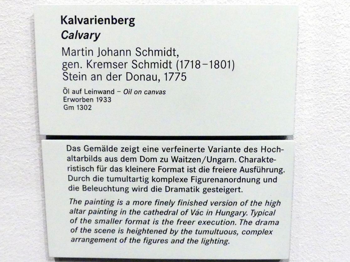 Martin Johann Schmidt (Kremser Schmidt) (1756–1790), Kalvarienberg, Waitzen (Vác), Dom Mariä Himmelfahrt und St. Michael, jetzt Nürnberg, Germanisches Nationalmuseum, Saal 133, 1775, Bild 2/2